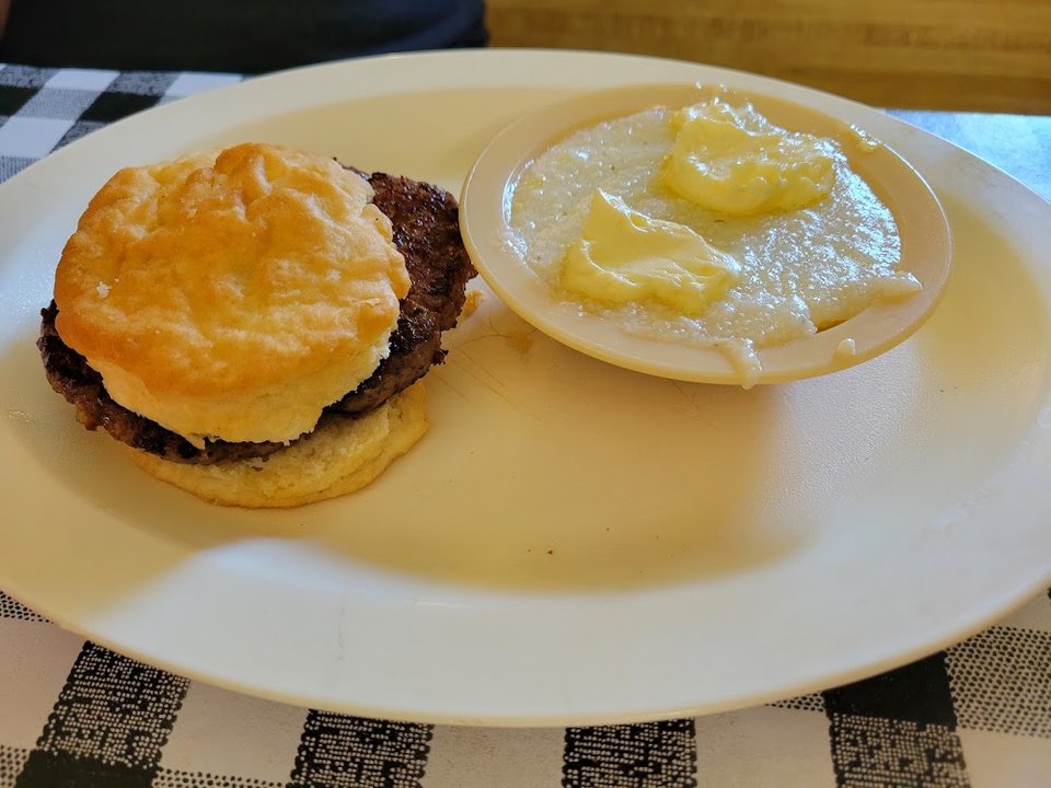 Sausage Biscuit and Grits